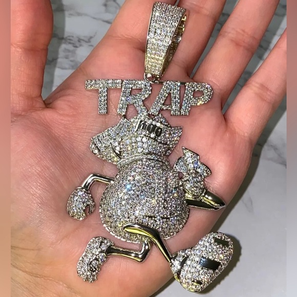 🔥Men CZ Iced Out Famou Trap Money Bag Big Charm Pendant For Upto 20 Cuban Chain - Picture 3 of 7